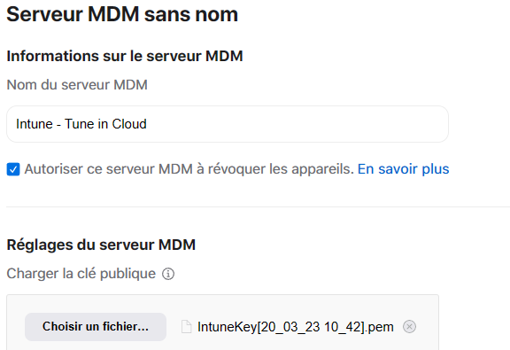 Configuration du serveur MDM dans Apple Business Manager